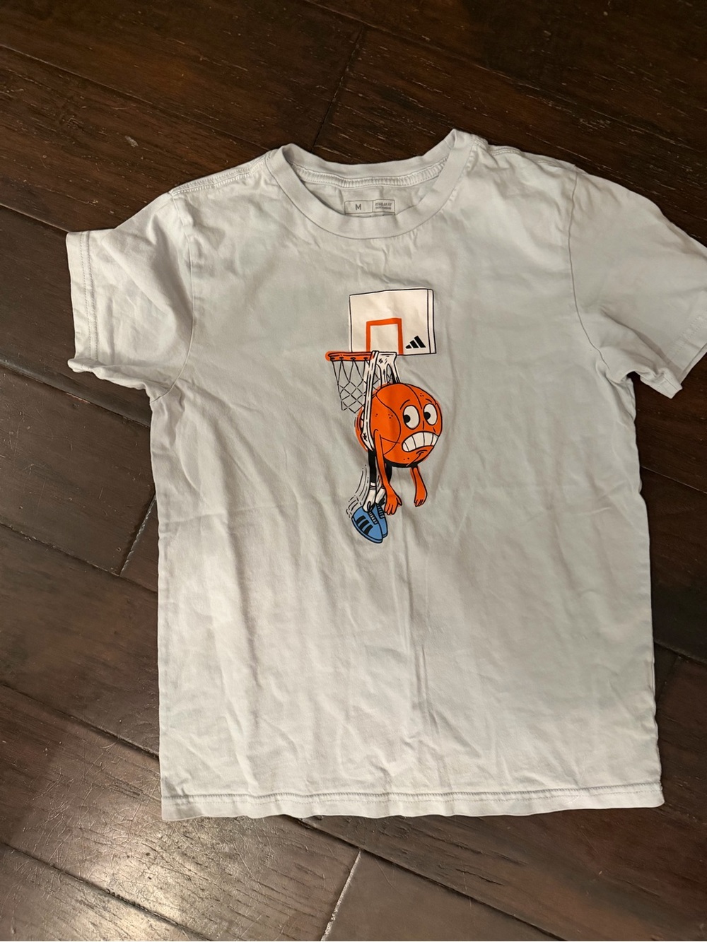 Adidas Boys Basketball Mascot Graphic T-Shirt Youth Medium Light Grey